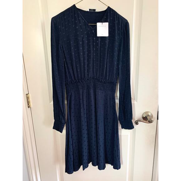 Sandro Claudia Shirred Polka Dot Mini Dress Marine (Please Read) - Picture 4 of 16